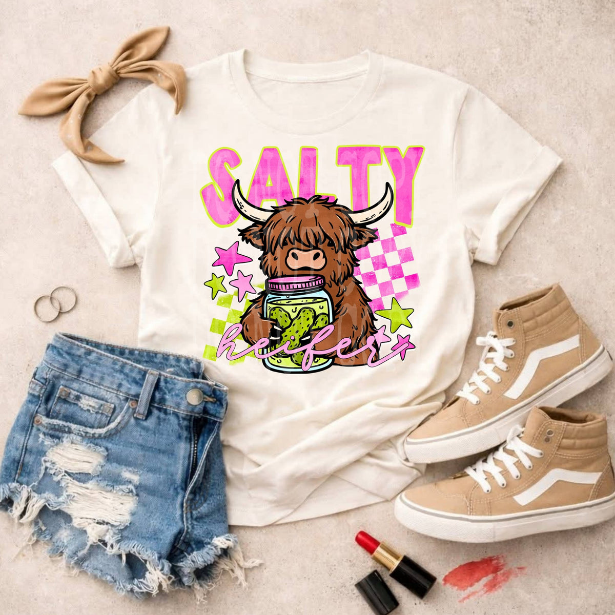 Salty Heifer Highland Cow Graphic Tee, Funny Farm Animal Shirt, Western Rustic Cowgirl Apparel, Comfort Colors, Youth & Adult Sizing - Pretty Petty Co