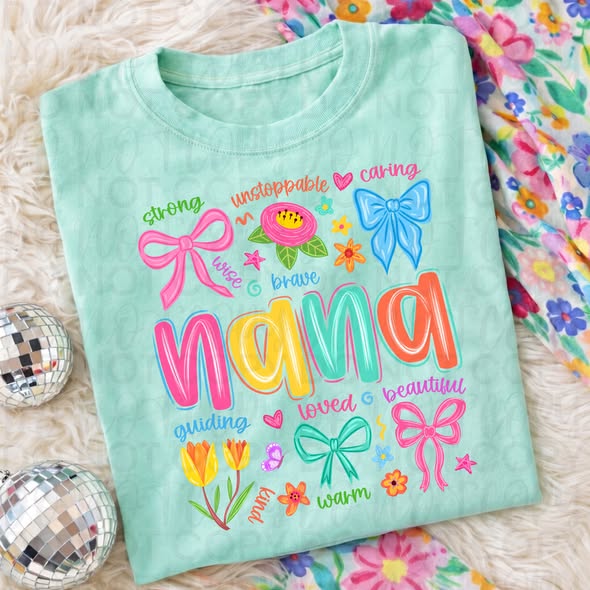 Colorful Nana Graphic Tee, Bright Rainbow Grandma Shirt, Trendy Nana Design, Comfort Colors, Women’s Relaxed Fit - Pretty Petty Co