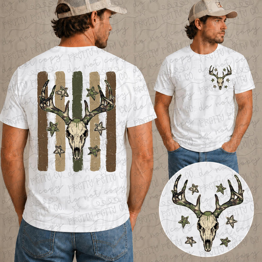 American Flag Deer Head Shirt, Rugged Hunting Graphic Tee, Patriotic Outdoors Men’s T Shirt - Pretty Petty Co