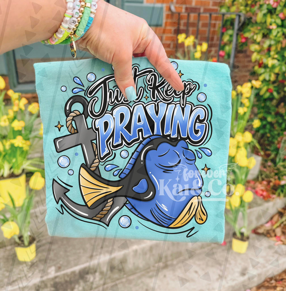 Just Keep Praying Ocean Faith Shirt, Inspirational Christian Sea Life Tee, Perseverance Encouragement Graphic T Shirt - Pretty Petty Co