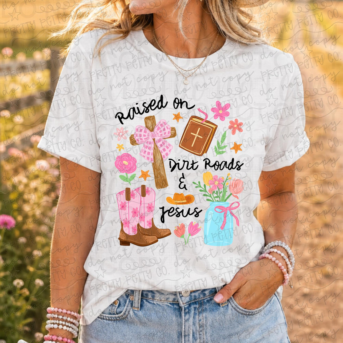 Raised on Dirt Roads & Jesus Shirt, Southern Faith Graphic Tee, Country Roots Christian T Shirt - Pretty Petty Co
