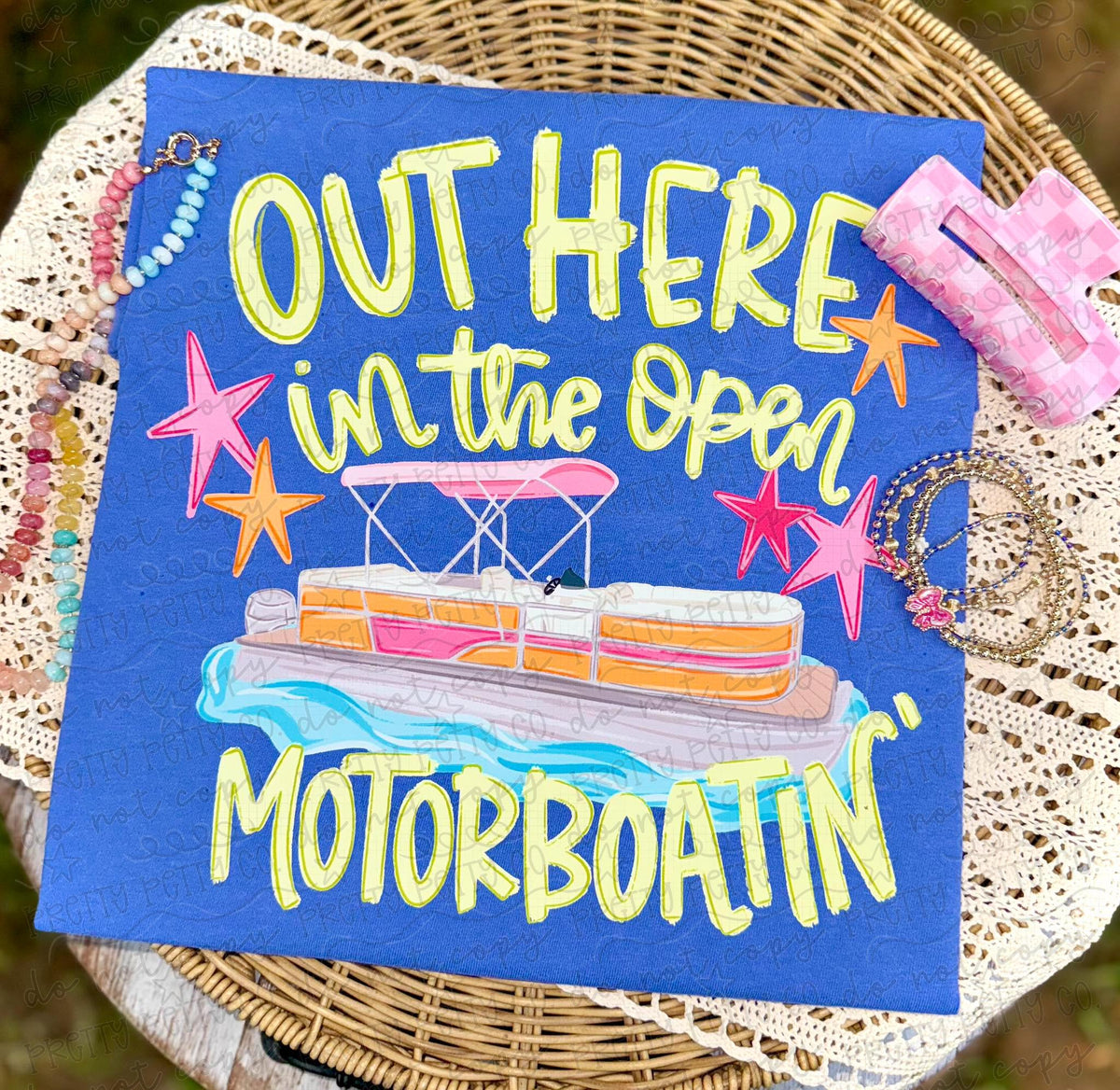 Out Here in the Open MotorBoatin Graphic Tee, Funny Summer Lake Shirt, Boat Life Vacation Tshirt, Retro River Weekend Tee - Pretty Petty Co