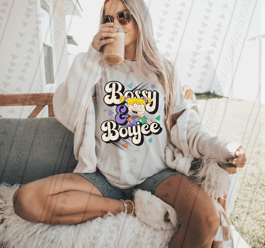 Bossy & Boujee Retro Baby Cartoon Tee, 90s Nostalgia Inspired Graphic Shirt, Cute Chaotic Girl Aesthetic Apparel - Pretty Petty Co