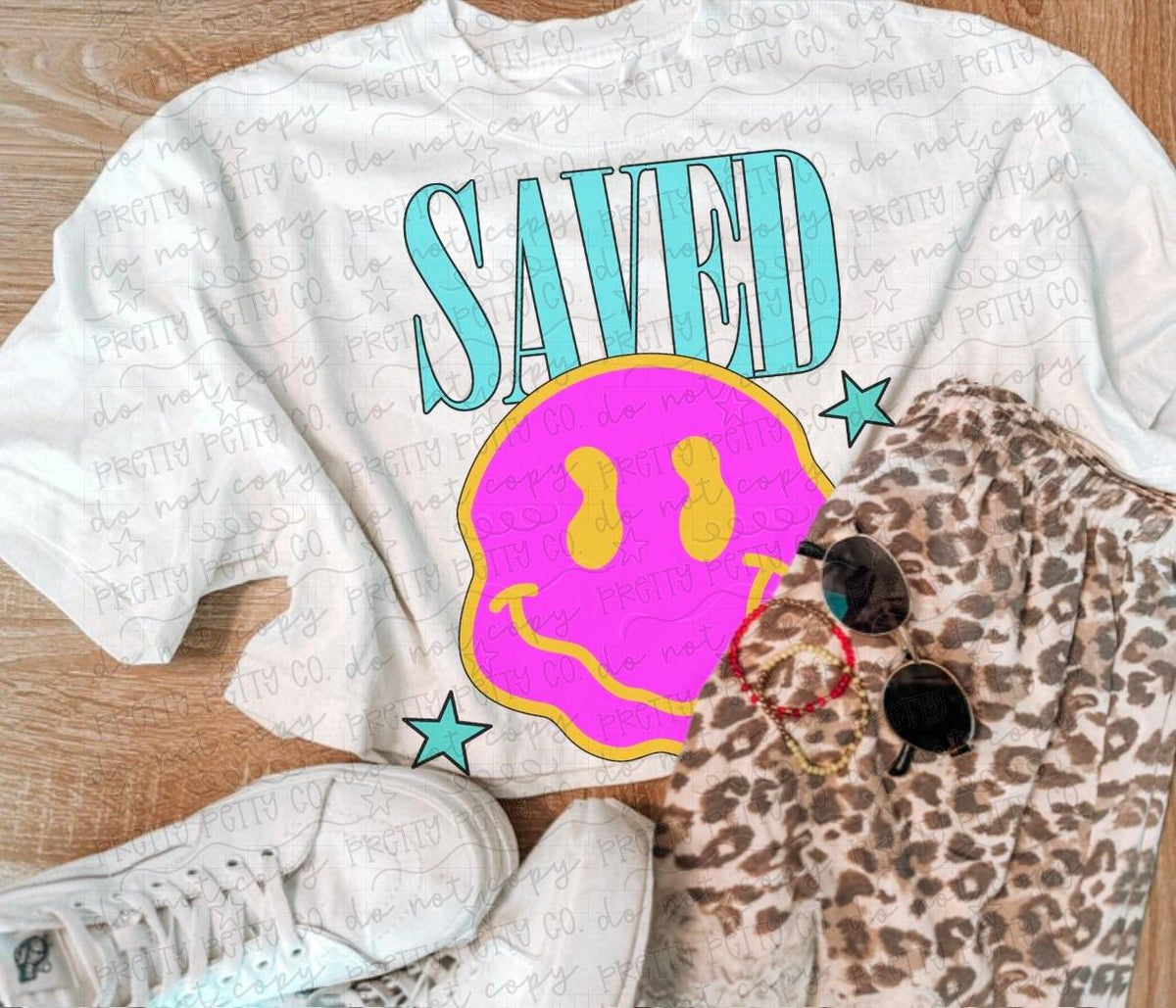Saved Smiley Face Graphic Crop Tee | Retro Western Boutique Shirt | Colorful Trendy Graphic Tee | Cute Boutique T-Shirt for Women