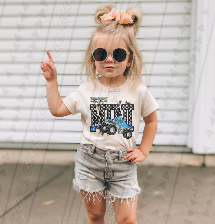 Monster Truck Mini Faux Embroidery Graphic Tee – Racing Kids Shirt – Unisex DTF Print - Pretty Petty Co