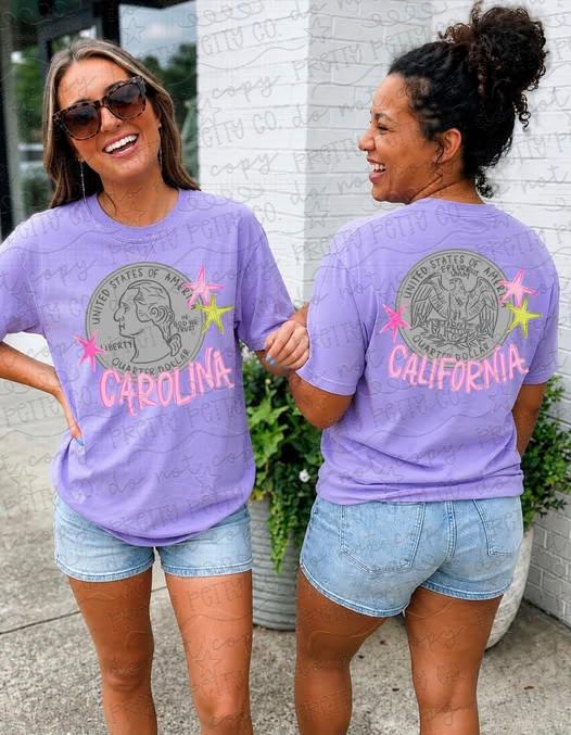 Heads Carolina Tails California Tee Country Music Graphic Tee, Retro Western Shirt, Southern Country Tee, Road Trip Shirt, Lainey Wilson Inspired Tee, Vintage Country Concert Shirt, Cowgirl Graphic Tee - Pretty Petty Co