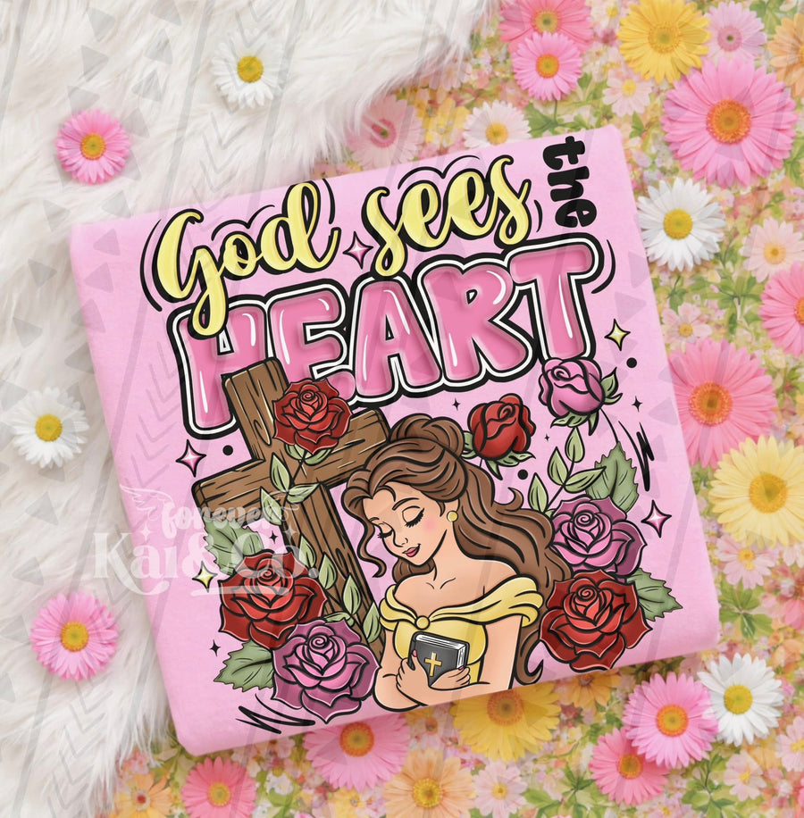 God Sees the Heart Princess Inspired Tee, Faith Based Fairy Tale Shirt, Vintage Soft Christian Graphic T Shirt - Pretty Petty Co