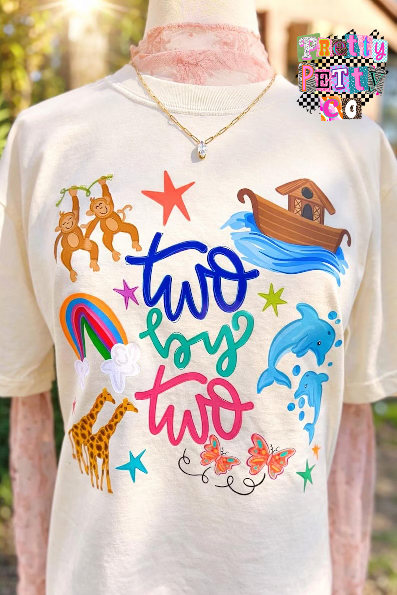 Two by Two Shirt – Colorful Christian Graphic Tee – Inspirational Faith Top - Pretty Petty Co