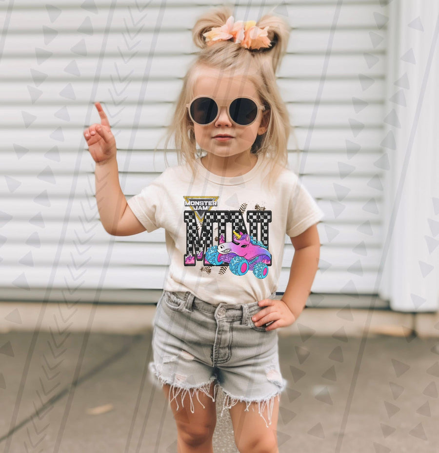 Monster Truck Mini Faux Embroidery Graphic Tee – Racing Kids Shirt – Unisex DTF Print - Pretty Petty Co