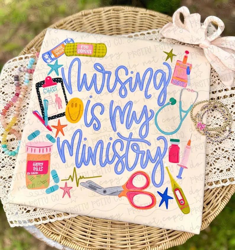 Nursing Is My Ministry Graphic Tee | Nurse Life Faith Shirt | Medical Field Inspirational Comfort Colors Tee | Healthcare Worker T-Shirt - Pretty Petty Co
