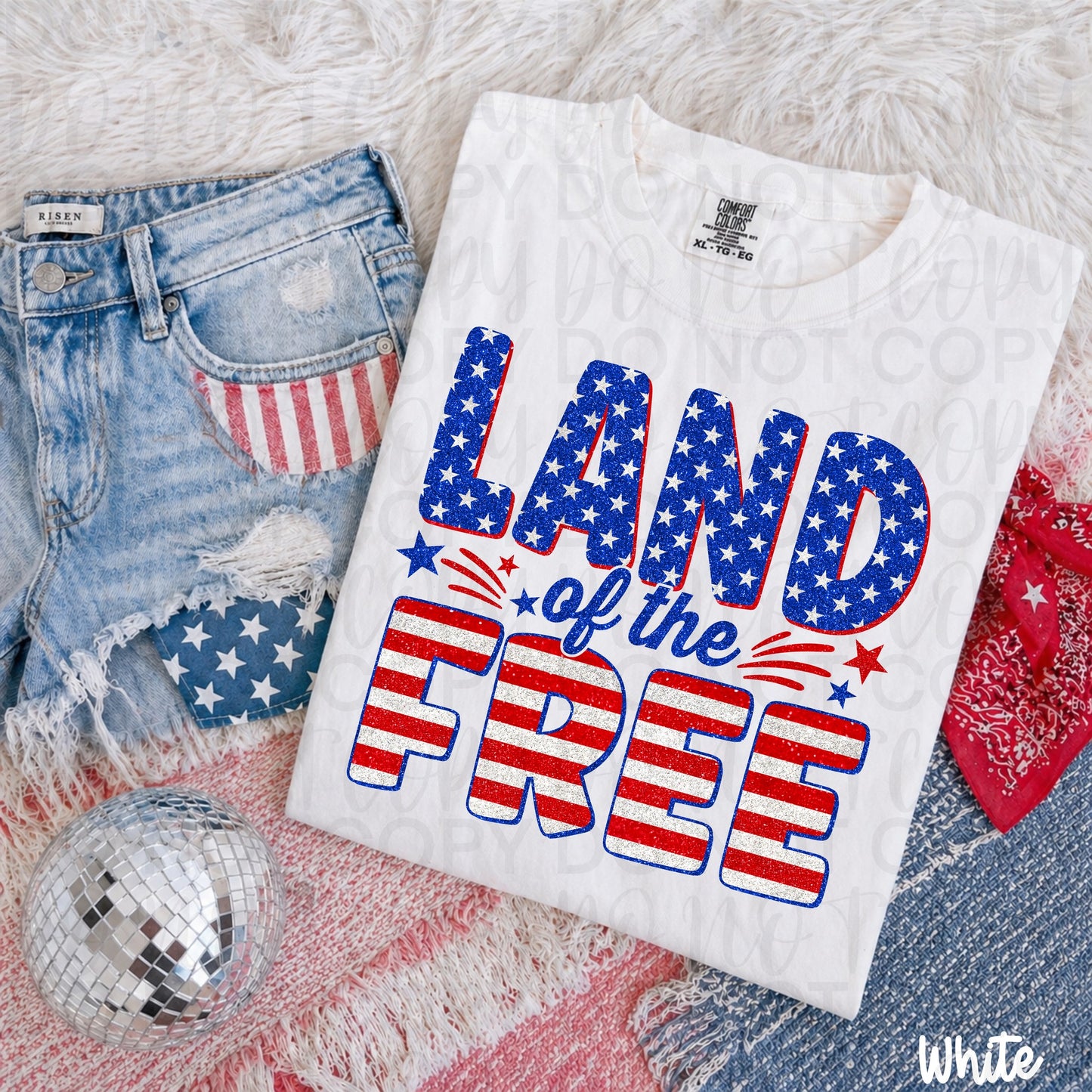 Land of the Free Graphic Tee – Comfort Colors Patriotic Shirt, USA Independence Day Fourth of July T-Shirt