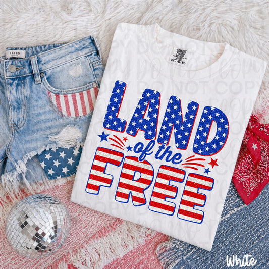 Land of the Free Graphic Tee – Comfort Colors Patriotic Shirt, USA Independence Day Fourth of July T-Shirt