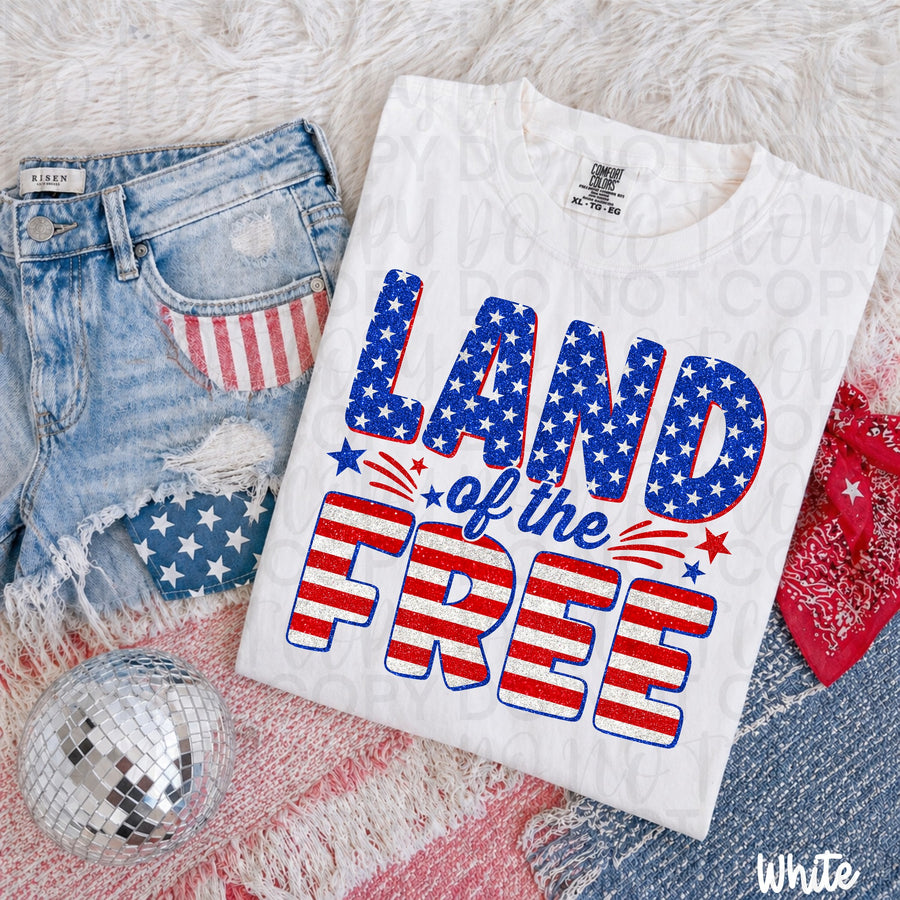 Land of the Free Graphic Tee – Comfort Colors Patriotic Shirt, USA Independence Day Fourth of July T-Shirt - Pretty Petty Co