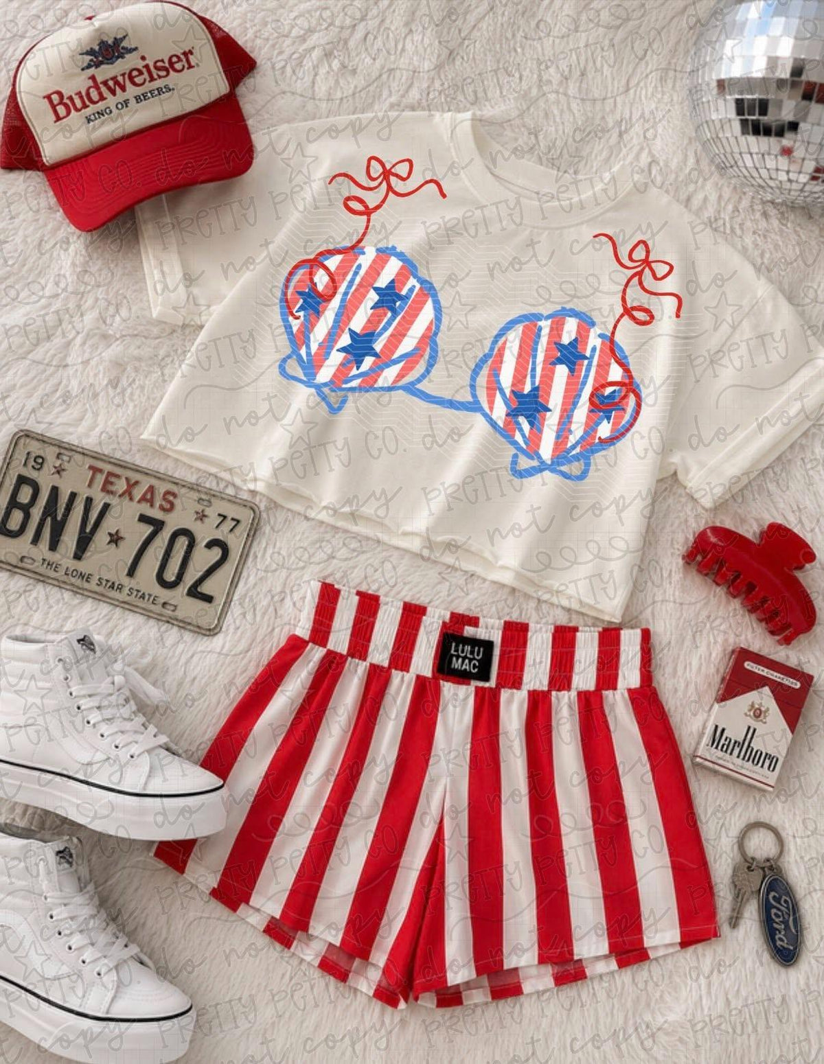 Patriotic Bikini Boxy Crop Comfort Colors Shirt | USA Flag Summer Graphic Tee | Funny Fourth of July Beach Crop Top - Pretty Petty Co