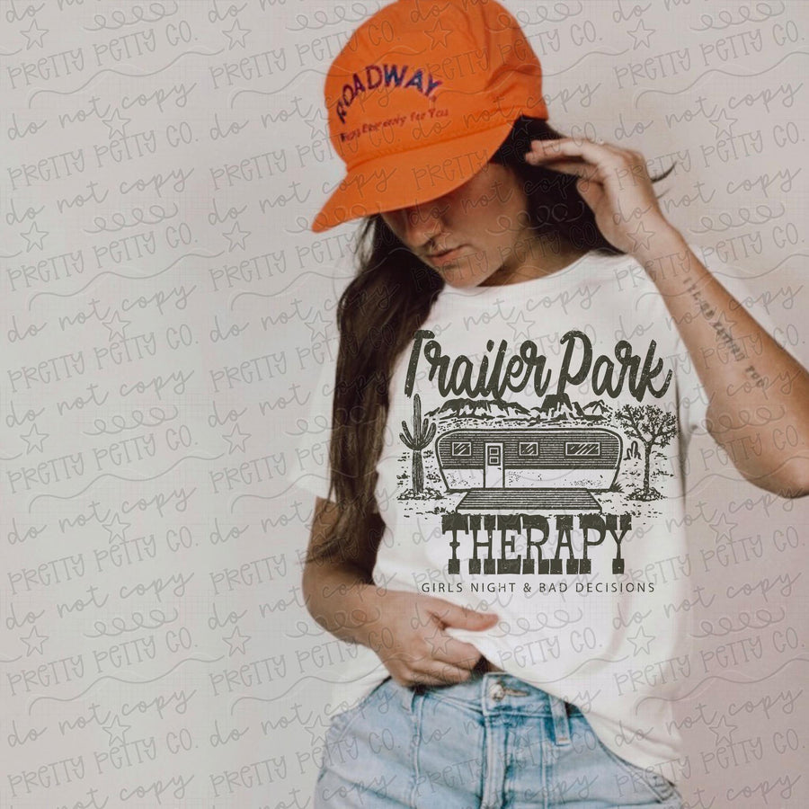 Trailer Park Therapy Graphic Tee | Funny White Trash Country Shirt | Southern Humor Comfort Colors Tee