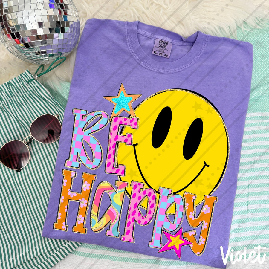 Be Happy | Positive Graphic Tee | Inspirational Smiley Shirt | Uplifting Quote Gift
