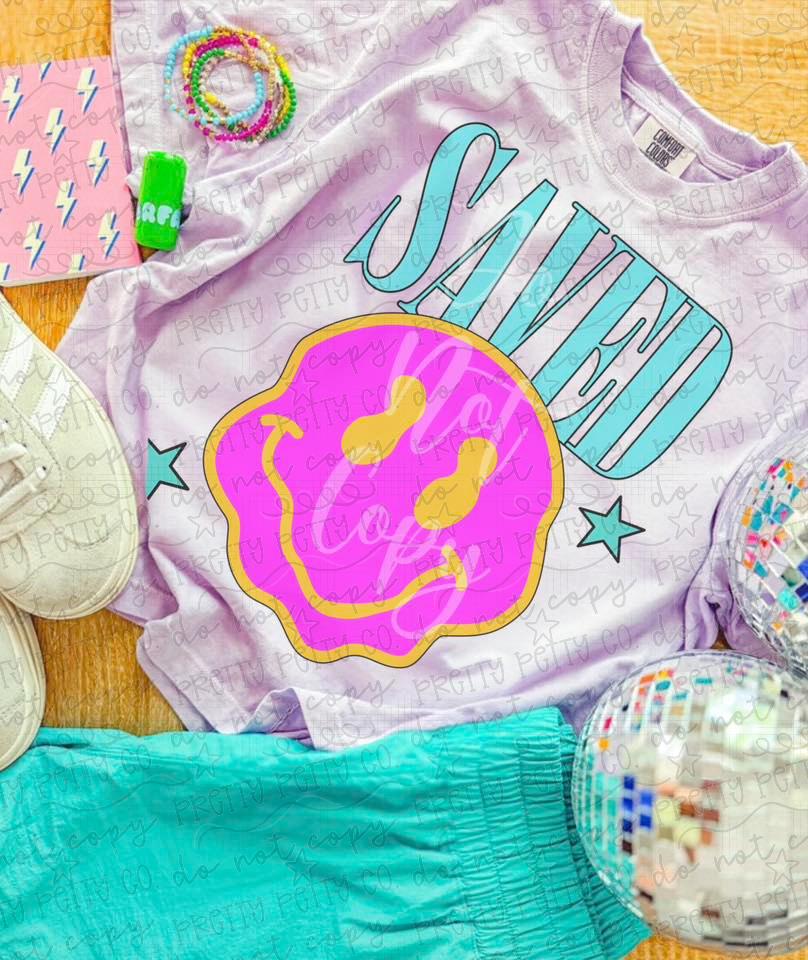 Saved Smiley Face Graphic Tee | Retro Western Boutique Shirt | Colorful Trendy Graphic Tee | Cute Boutique T-Shirt for Women
