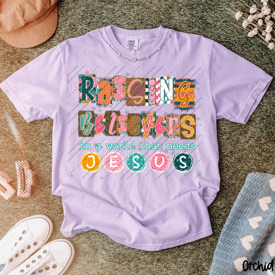 Raising Believers | Christian Mom Shirt | Faith Based Parenting Graphic Tee | Religious Family Gift