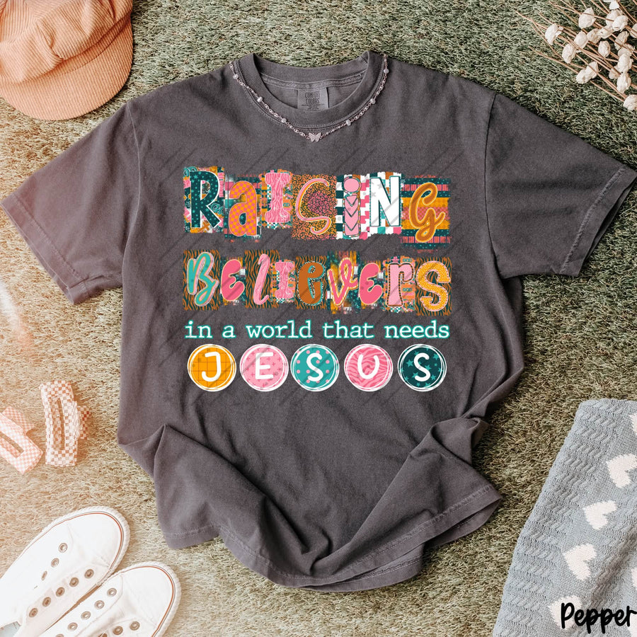 Raising Believers | Christian Mom Shirt | Faith Based Parenting Graphic Tee | Religious Family Gift