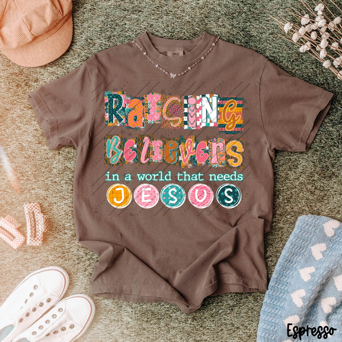 Raising Believers | Christian Mom Shirt | Faith Based Parenting Graphic Tee | Religious Family Gift