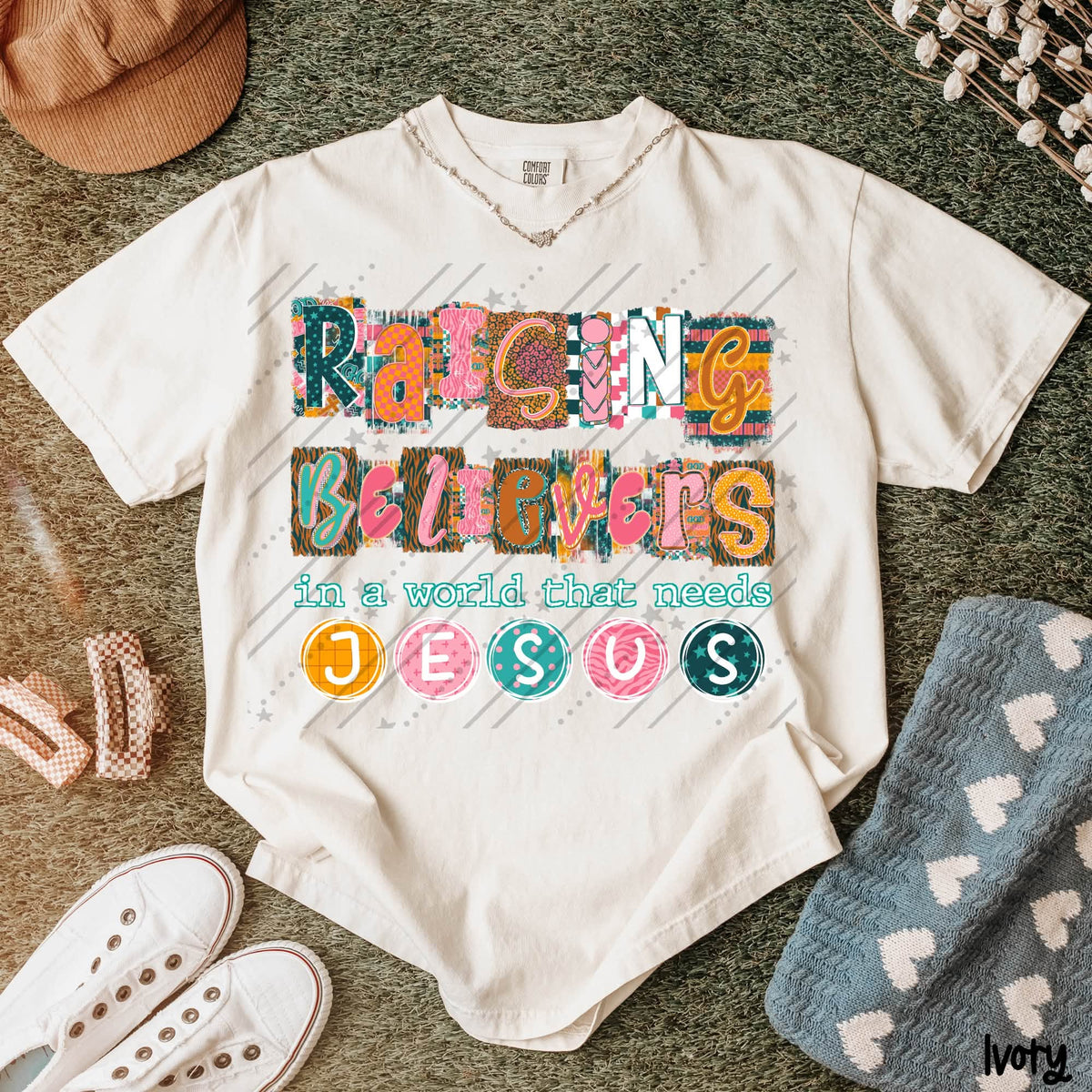 Raising Believers | Christian Mom Shirt | Faith Based Parenting Graphic Tee | Religious Family Gift