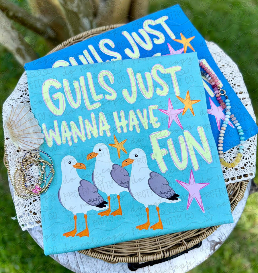 Gulls Just Wanna Have Fun Beach Graphic Tee | Cute Summer Shirt