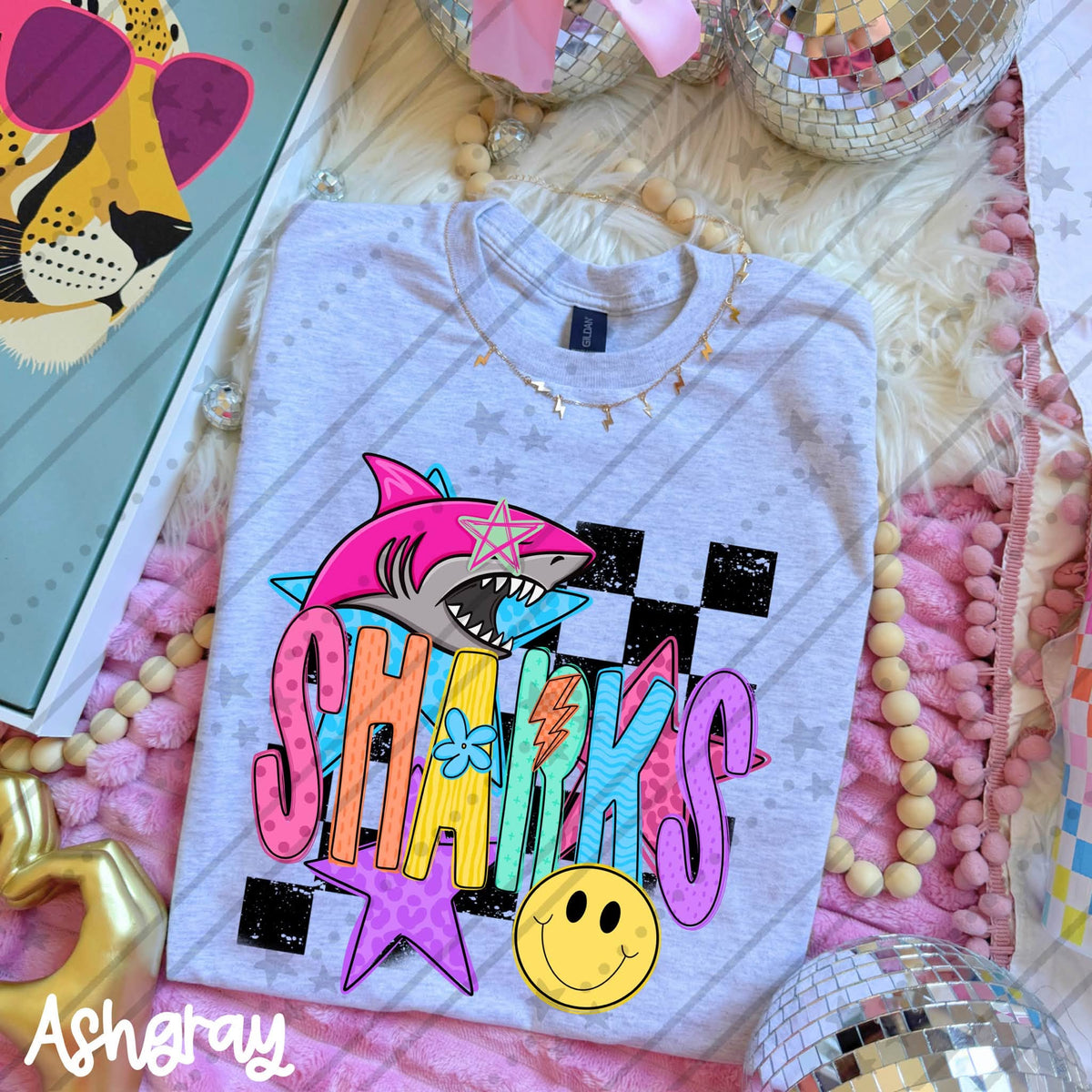 Sharks Mascot Shirt | Colorful Sharks Graphic Tee | School Spirit Game Day Apparel | Sharks Fan Gift