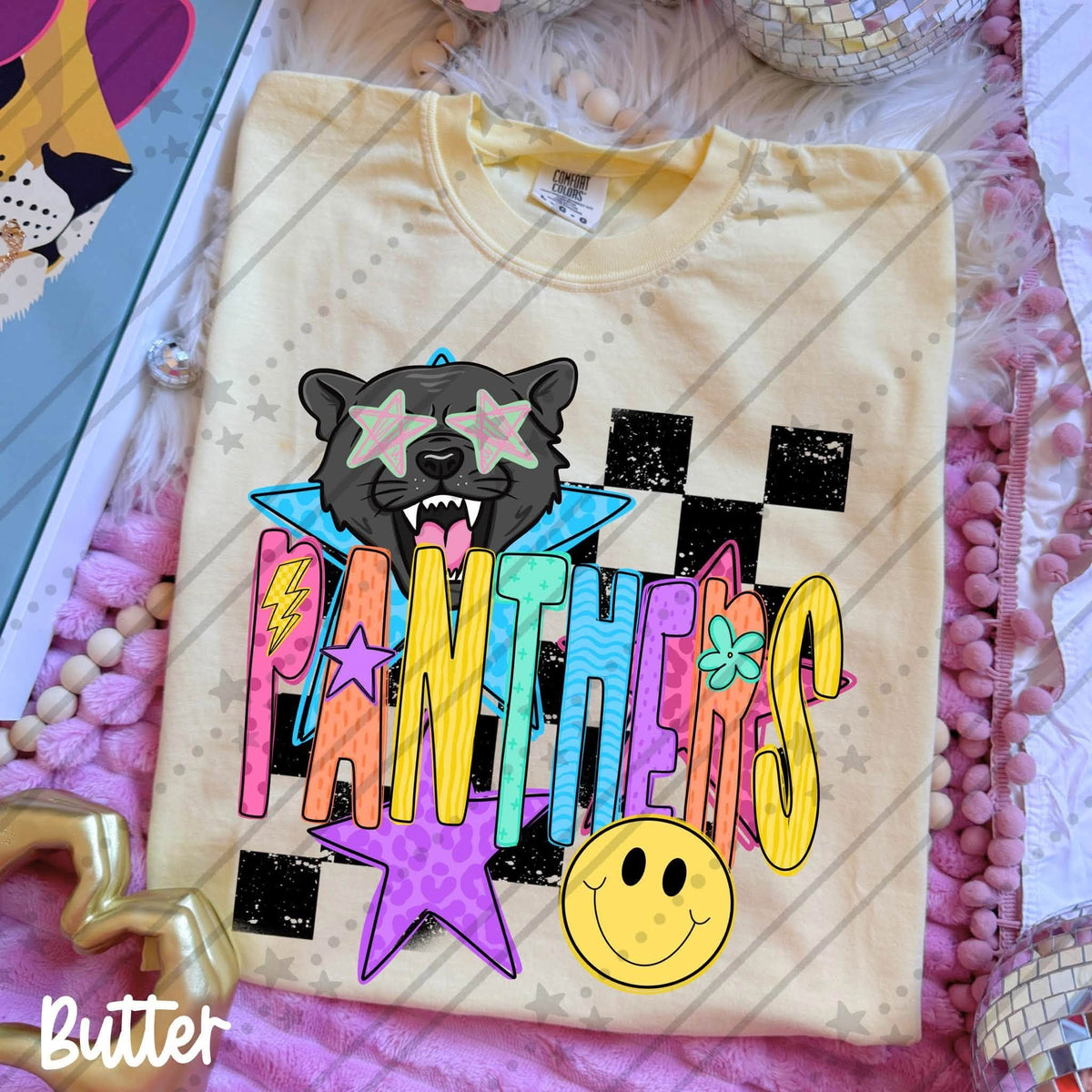 Panthers Mascot Shirt | Colorful Panthers Graphic Tee | School Spirit Game Day Apparel | Panthers Fan Gift