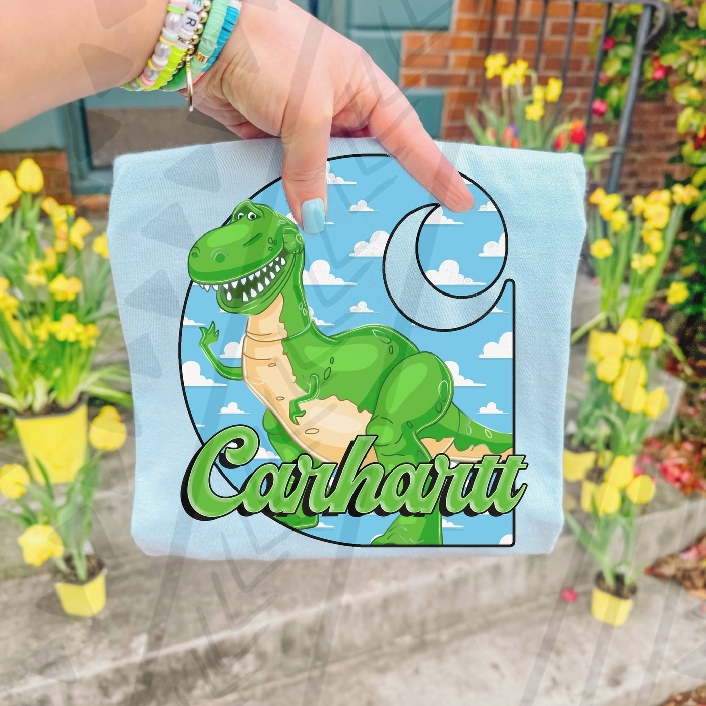 Little Green Dino Cartoon Shirt | Western Inspired Graphic Tee | Soft Gildan Tee