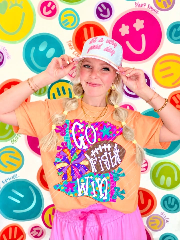 Colorful Go Fight Win Shirt | Football Game Day Tee | Cheer Spirit Shirt | School Pride Graphic Tee | Sports Fan Apparel
