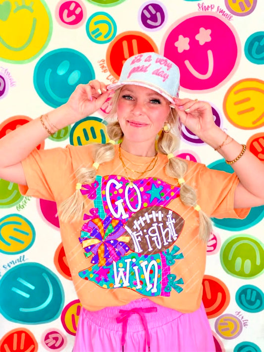 Colorful Go Fight Win Shirt | Football Game Day Tee | Cheer Spirit Shirt | School Pride Graphic Tee | Sports Fan Apparel