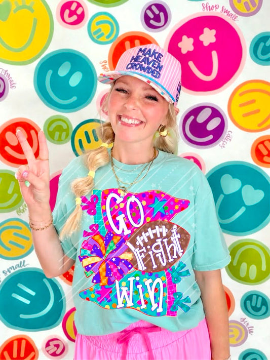 Colorful Go Fight Win Shirt | Football Game Day Tee | Cheer Spirit Shirt | School Pride Graphic Tee | Sports Fan Apparel