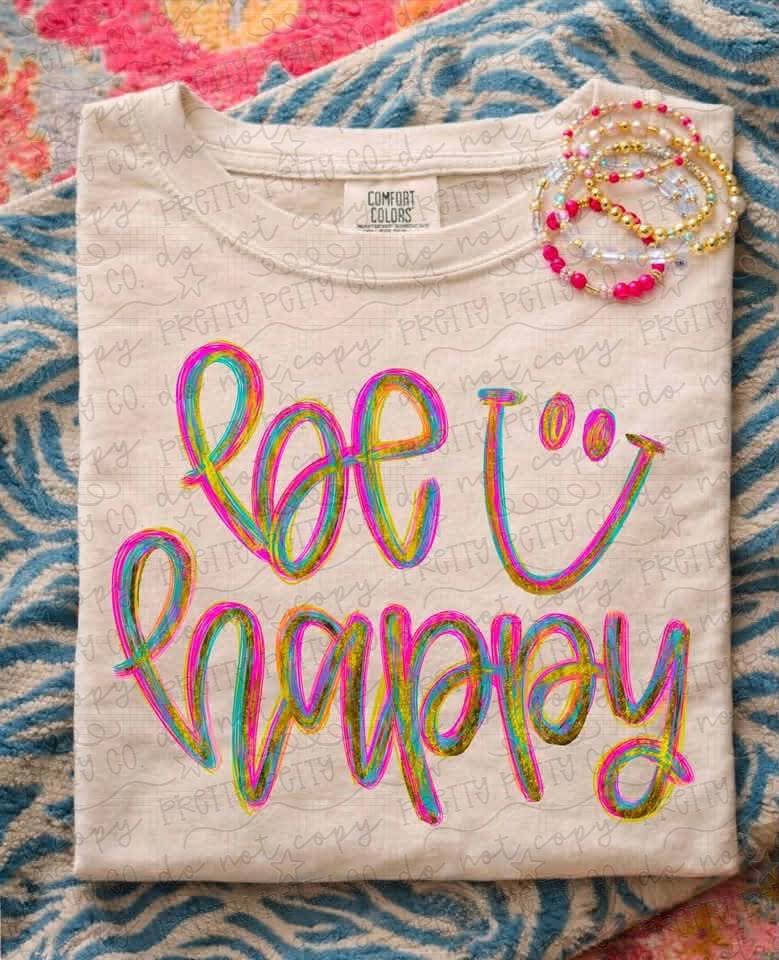 Be Happy Colorful Smiley Face Graphic Tee – Trendy Positive Comfort Colors Shirt