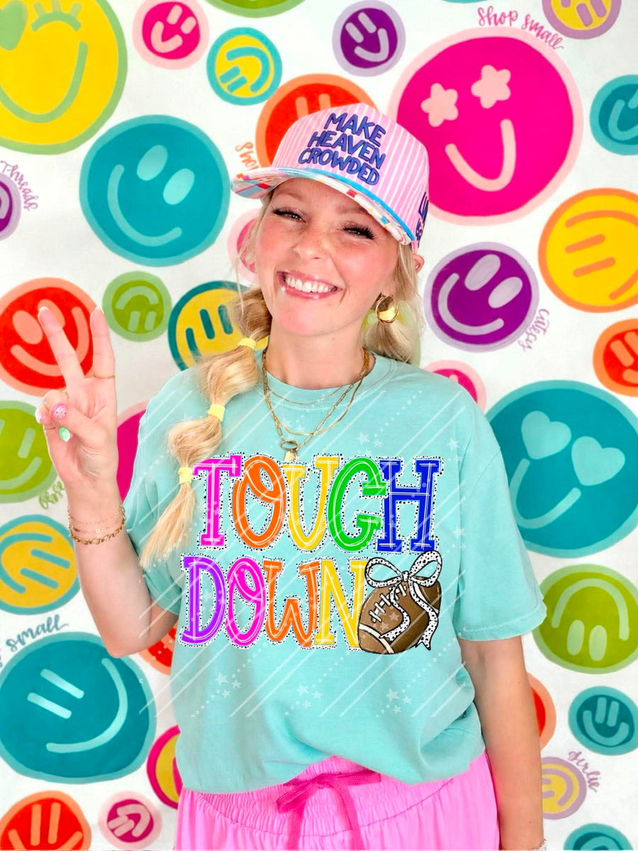 Colorful Touchdown Shirt | Football Game Day Tee | Cute Football Fan Graphic Tee | Tailgate Shirt | Sports Season Apparel