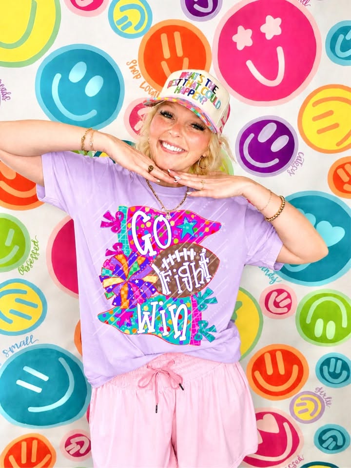 Colorful Go Fight Win Shirt | Football Game Day Tee | Cheer Spirit Shirt | School Pride Graphic Tee | Sports Fan Apparel