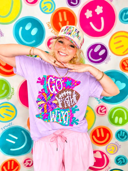 Colorful Go Fight Win Shirt | Football Game Day Tee | Cheer Spirit Shirt | School Pride Graphic Tee | Sports Fan Apparel
