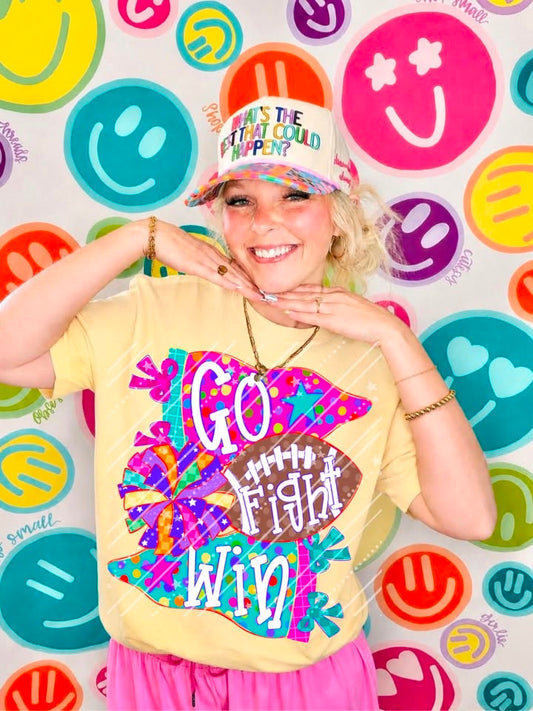 Colorful Go Fight Win Shirt | Football Game Day Tee | Cheer Spirit Shirt | School Pride Graphic Tee | Sports Fan Apparel