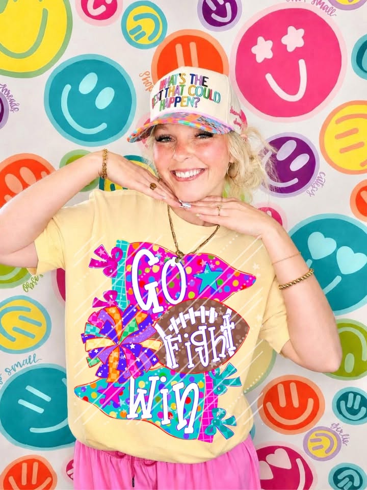 Colorful Go Fight Win Shirt | Football Game Day Tee | Cheer Spirit Shirt | School Pride Graphic Tee | Sports Fan Apparel