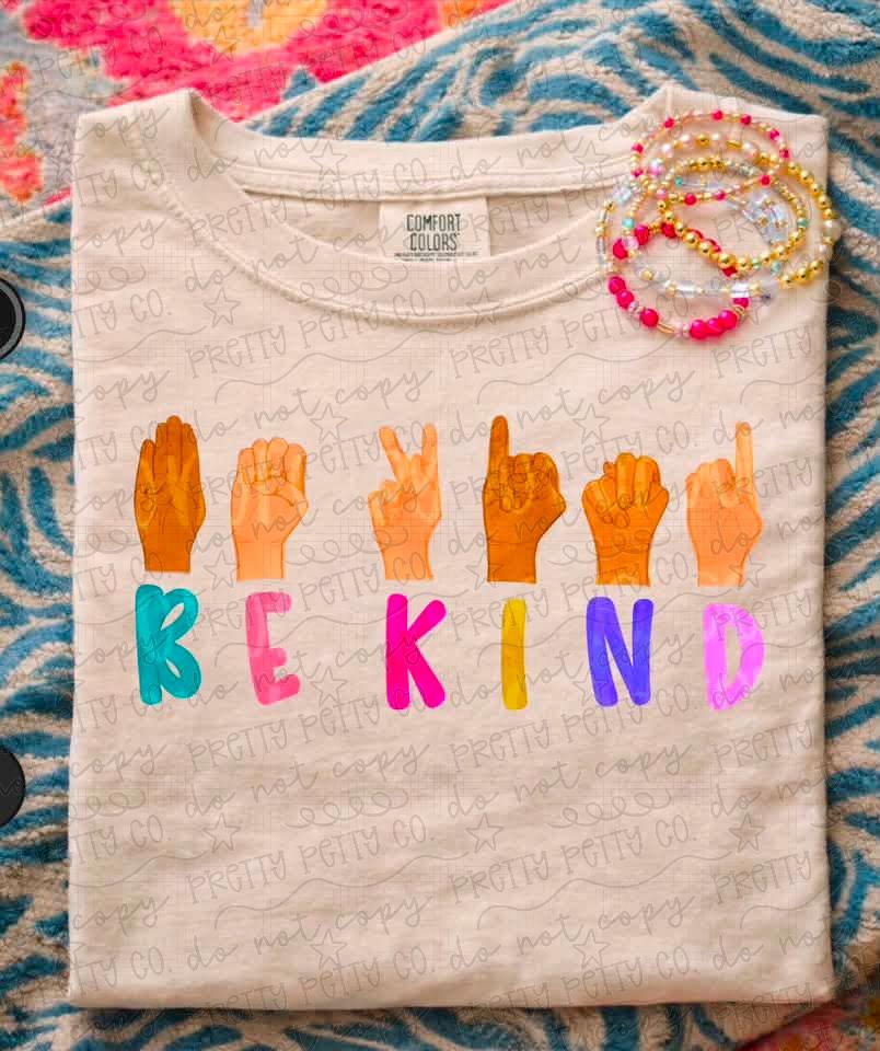 Be Kind ASL Sign Language Graphic Tee – Colorful Kindness Comfort Colors Shirt