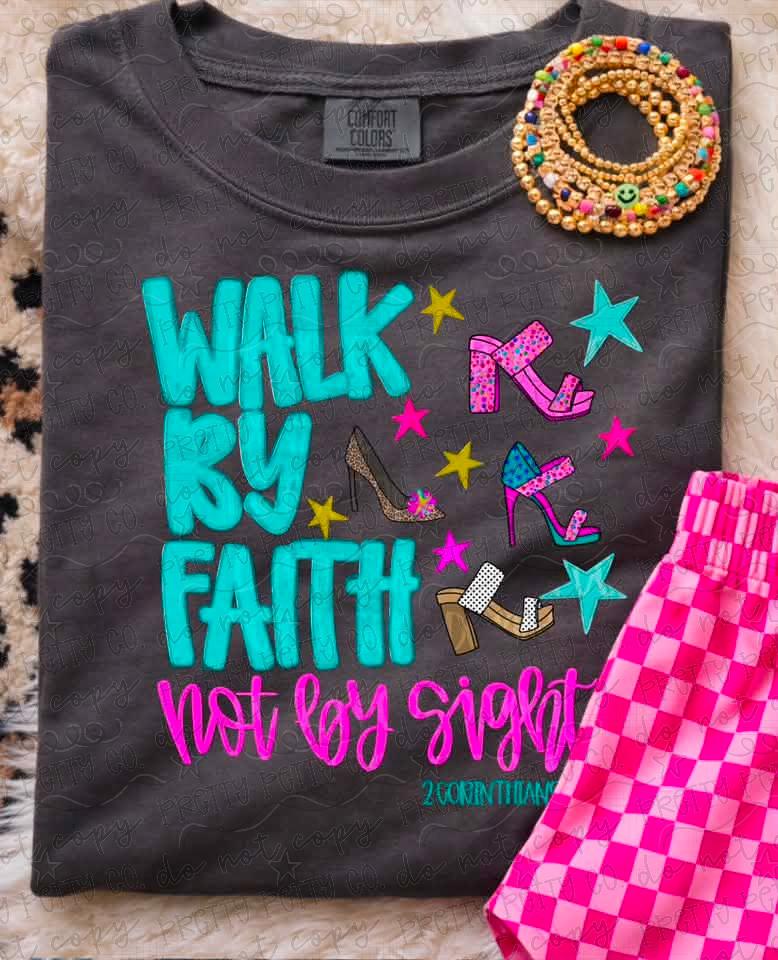 Walk by Faith Not by Sight Christian Graphic Tee – Colorful Faith Comfort Colors Shirt