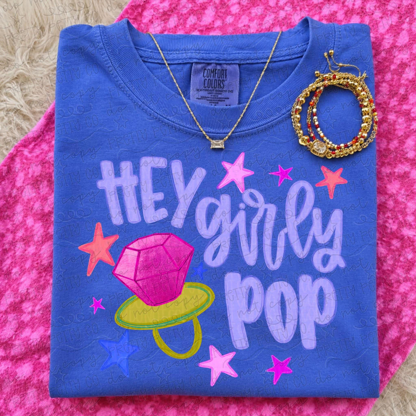 Hey Girly Pop Colorful Graphic Tee – Trendy Girly Comfort Colors Shirt
