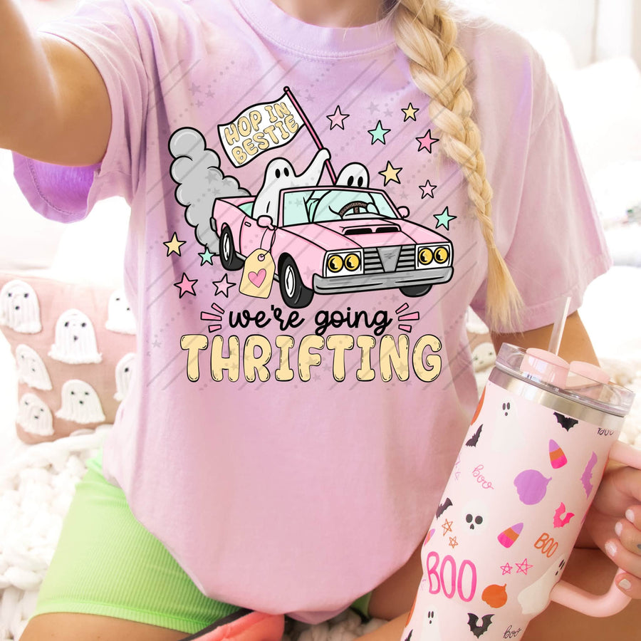 Hop In Bestie We're Going Thrifting Shirt | Thrifting Graphic Tee | Vintage Lover Shirt | Cute Retro Apparel