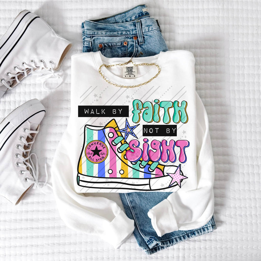 Walk by Faith Not by Sight | Christian Faith Shirt | Bible Verse Graphic Tee | Inspirational Religious Gift
