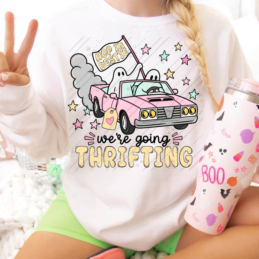 Hop In Bestie We're Going Thrifting Shirt | Thrifting Graphic Tee | Vintage Lover Shirt | Cute Retro Apparel