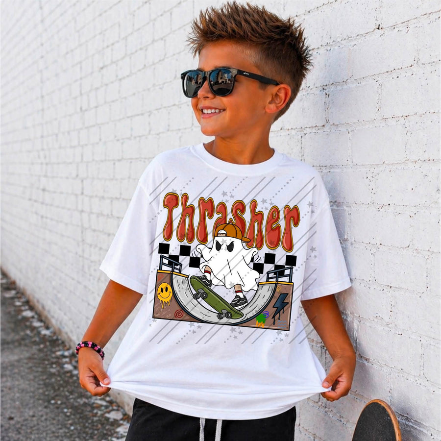 Ghost Skater Shirt | Halloween Skateboard Tee | Spooky Boys Graphic Tee | Skater Kids Shirt | Fall Youth Apparel