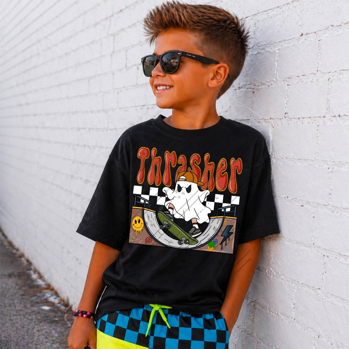 Ghost Skater Shirt | Halloween Skateboard Tee | Spooky Boys Graphic Tee | Skater Kids Shirt | Fall Youth Apparel