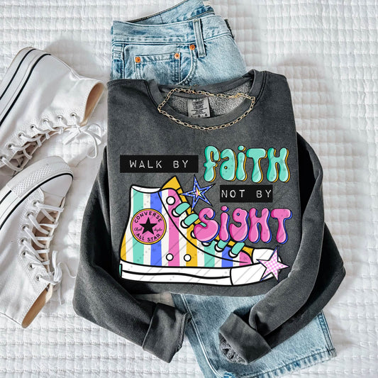 Walk by Faith Not by Sight | Christian Faith Shirt | Bible Verse Graphic Tee | Inspirational Religious Gift