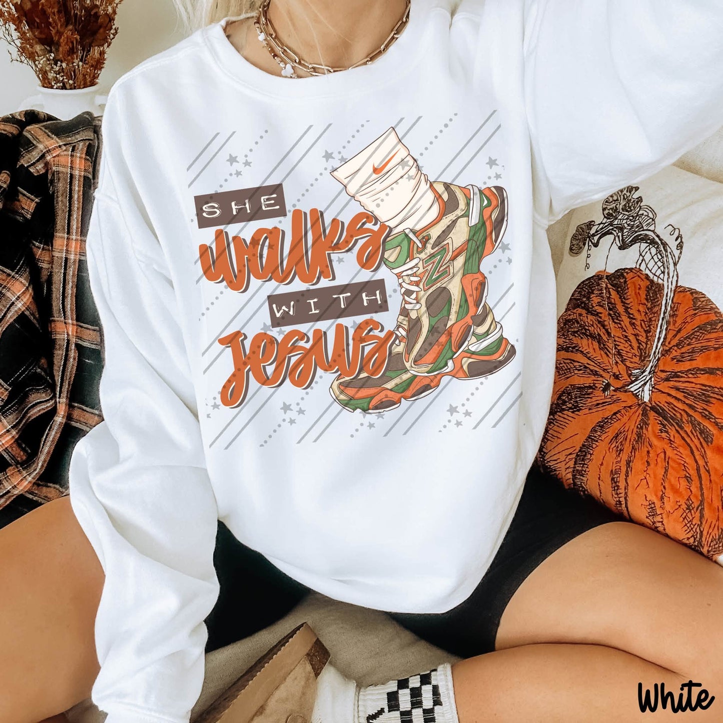 She Walks with Jesus | Christian Faith Shirt | Inspirational Religious Graphic Tee | Christian Women's Gift