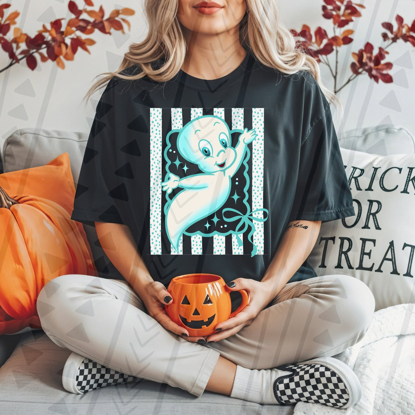 Cute Friendly Ghost Halloween Graphic Tee | Retro Spooky Season Shirt