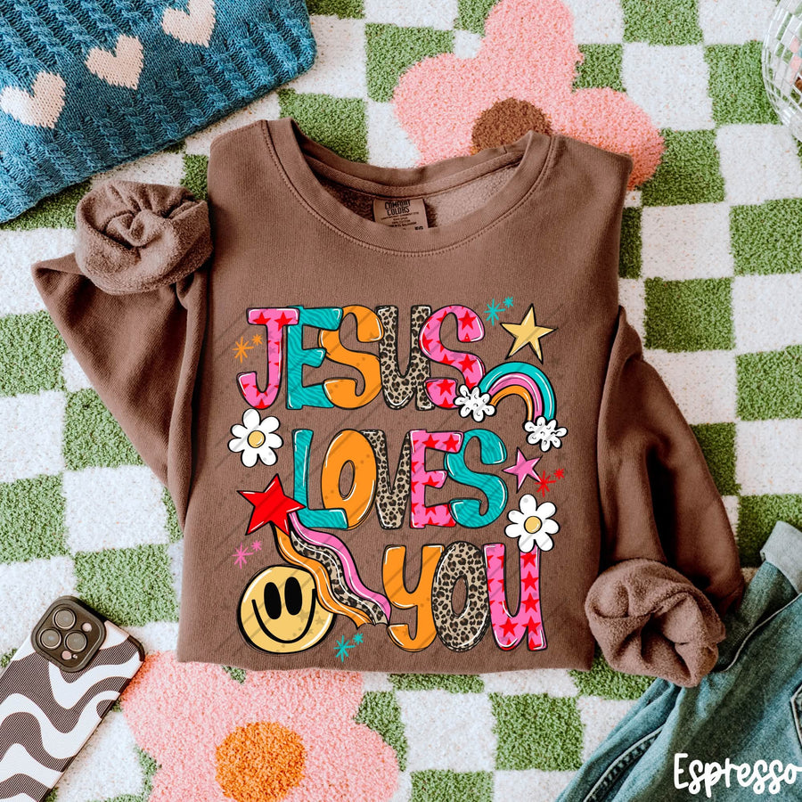 Jesus Loves You Christian Shirt | Colorful Faith Graphic Tee | Trendy Retro Christian T-Shirt | Inspirational Jesus Apparel